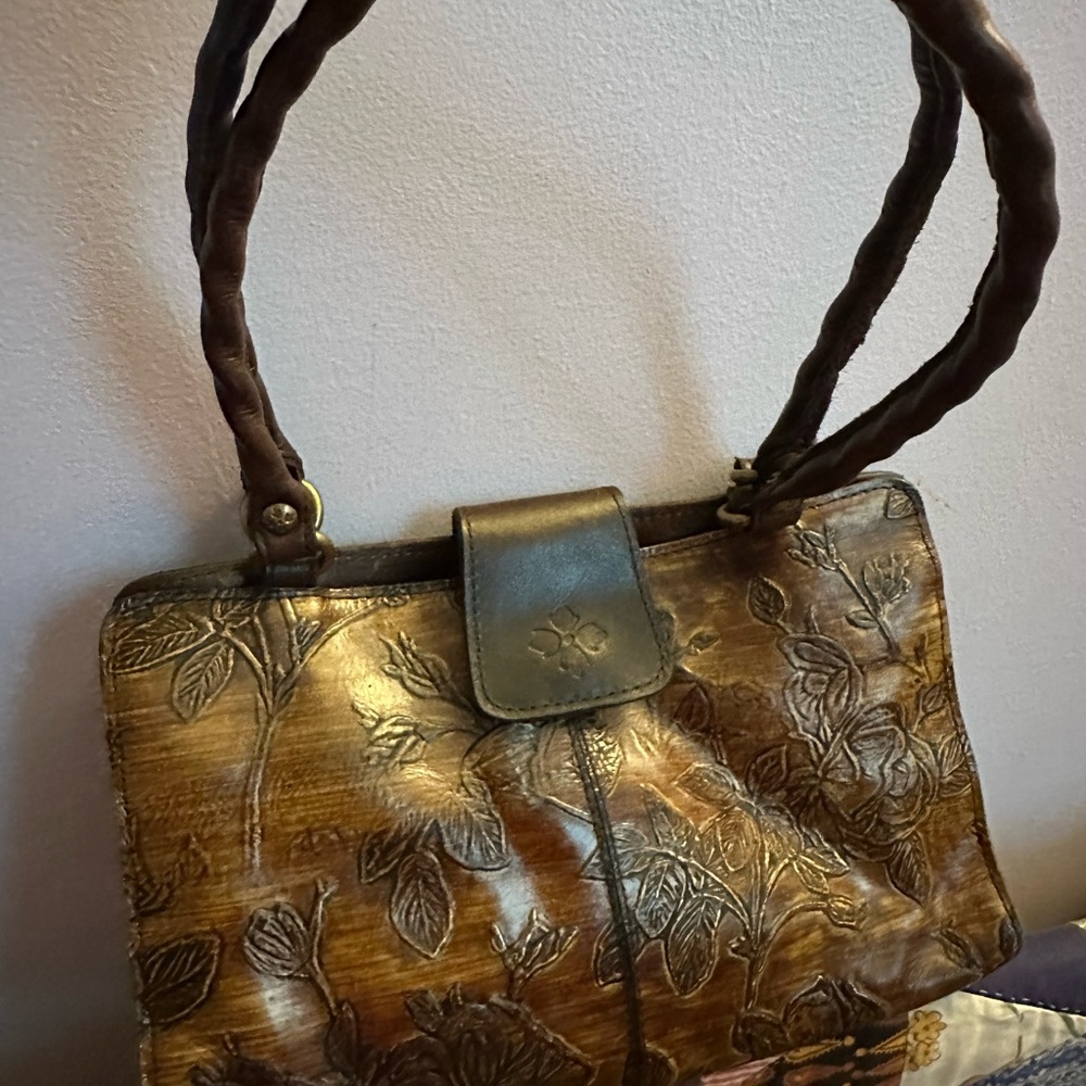 Patricia Nash Gold and Brown Floral Shoulder Bag